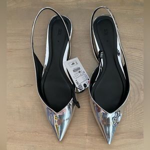 Zara metallic pointy toe sling back flats *never worn*